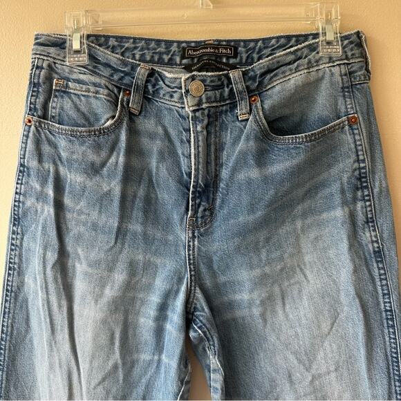 Abercrombie & Fitch Wide Leg Jeans Cropped Raw Hem Two Tone Women’s 27 Boho - Picture 2 of 16